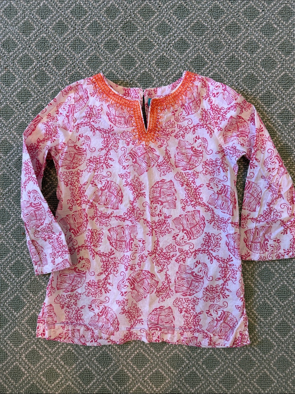Calypso St. Barth Pink Elephant Print Long-Sleeve Girls Top